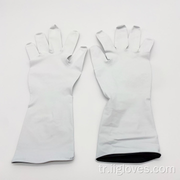 Uzatılmış ve kalınlaşmış beyaz iki renkli nitril eldivenler